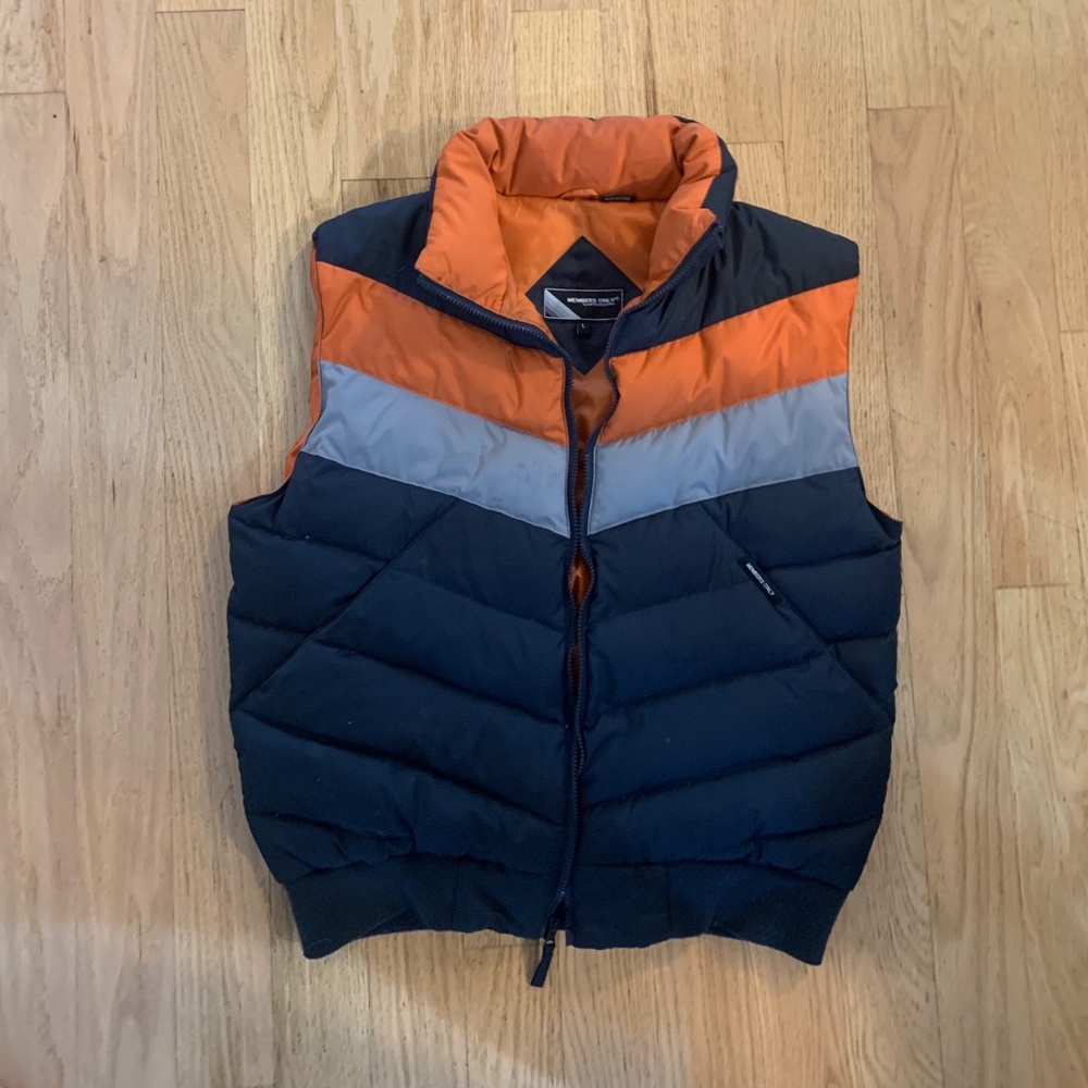 Member Only down vest in orange + blue L Mens